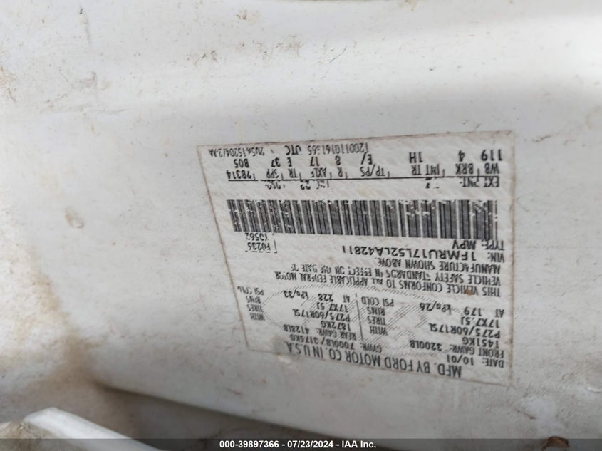 2002 Ford Expedition Eddie Bauer VIN: 1FMRU17L52LA42811 Lot: 39897366