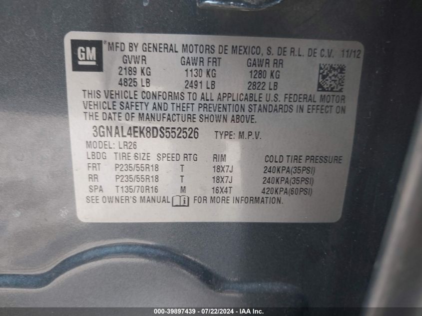 2013 CHEVROLET CAPTIVA SPORT LTZ - 3GNAL4EK8DS552526