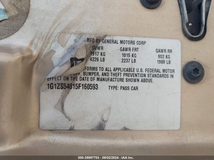 2005 Chevrolet Malibu VIN: 1G1ZS54815F160593 Lot: 39897703