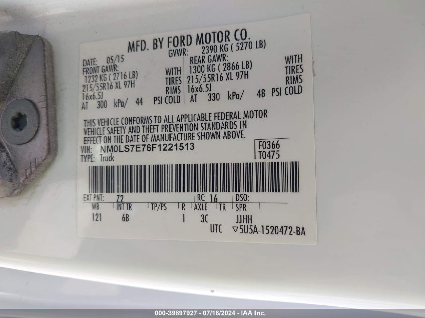 NM0LS7E76F1221513 2015 Ford Transit Connect Xl