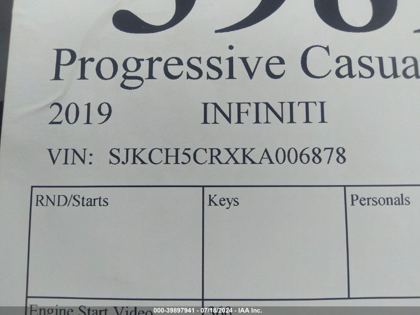 2019 Infiniti Qx30 Luxe/Essential VIN: SJKCH5CRXKA006878 Lot: 39897941