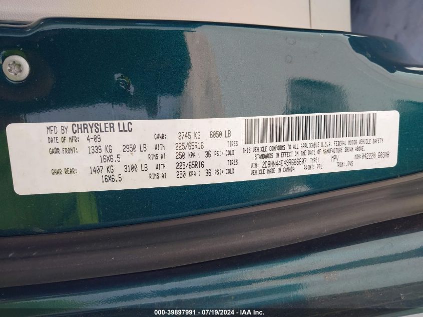 2009 Dodge Grand Caravan Se VIN: 2D8HN44E49R666607 Lot: 39897991