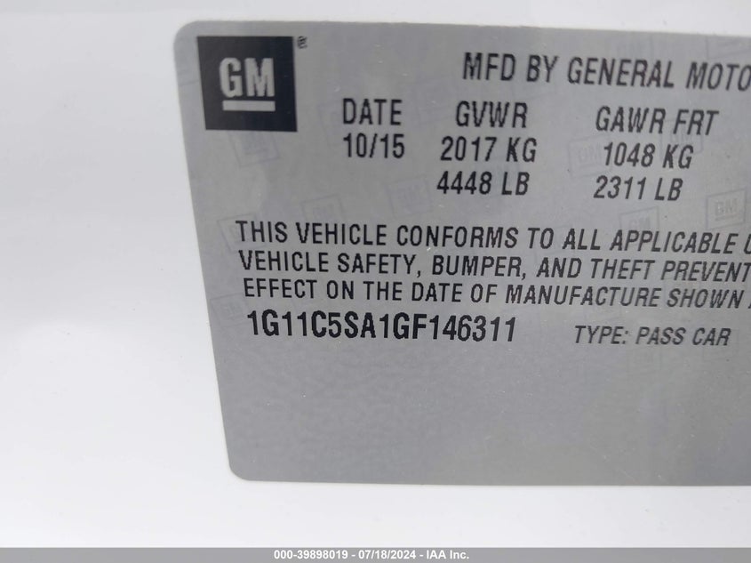 2016 CHEVROLET MALIBU LIMITED LT - 1G11C5SA1GF146311