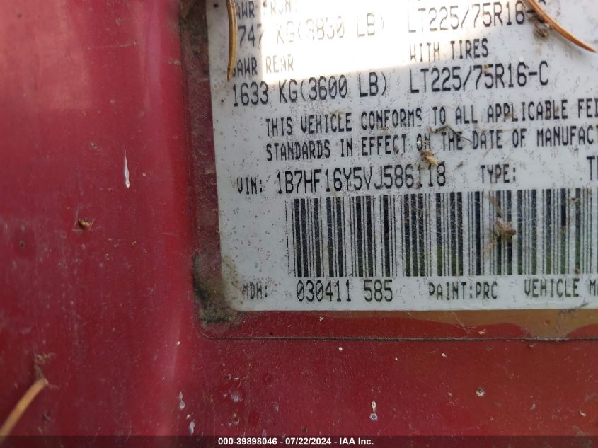 1997 Dodge Ram 1500 Lt VIN: 1B7HF16Y5VJ586118 Lot: 39898046