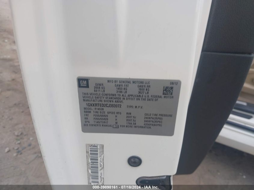 2012 GMC Acadia Denali VIN: 1GKKRTED2CJ383972 Lot: 39898161