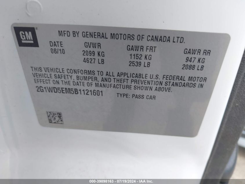 2011 Chevrolet Impala Lt VIN: 2G1WB5EK3B1140717 Lot: 39898163