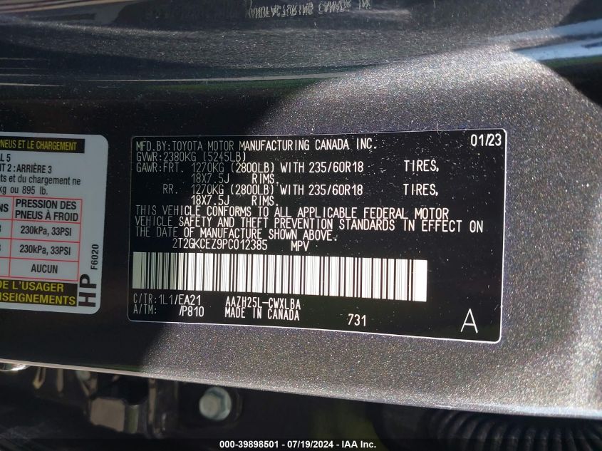 2023 Lexus Nx 350H Premium VIN: 2T2GKCEZ9PC012385 Lot: 39898501