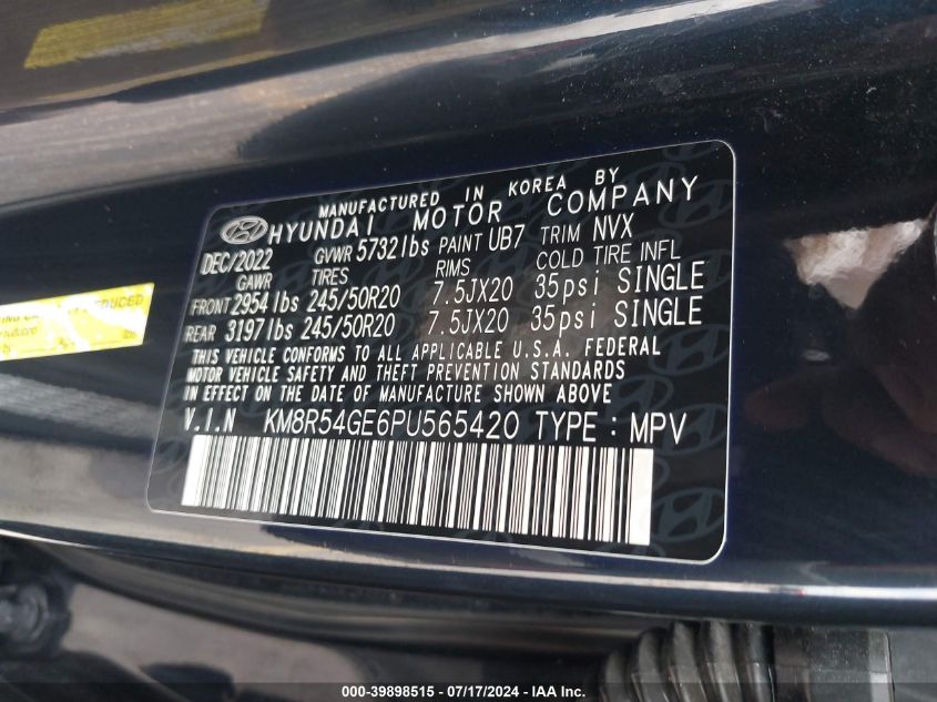 KM8R54GE6PU565420 2023 Hyundai Palisade Limited