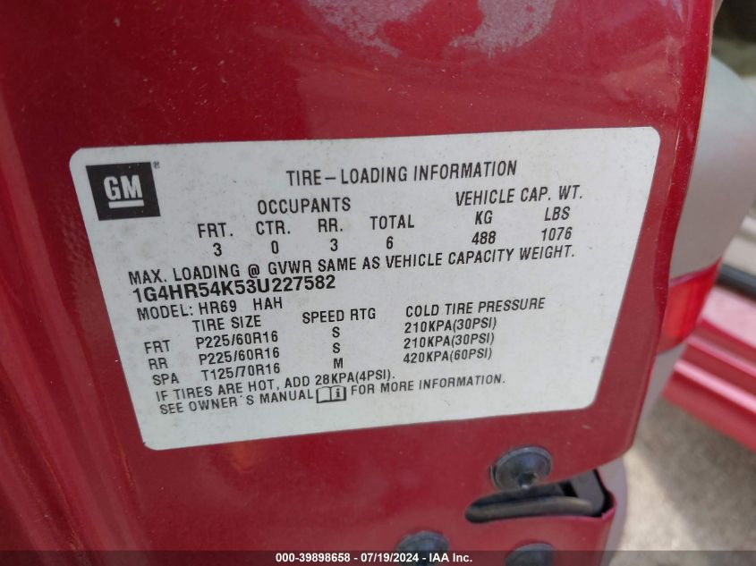 2003 Buick Lesabre Limited VIN: 1G4HR54K53U227582 Lot: 39898658