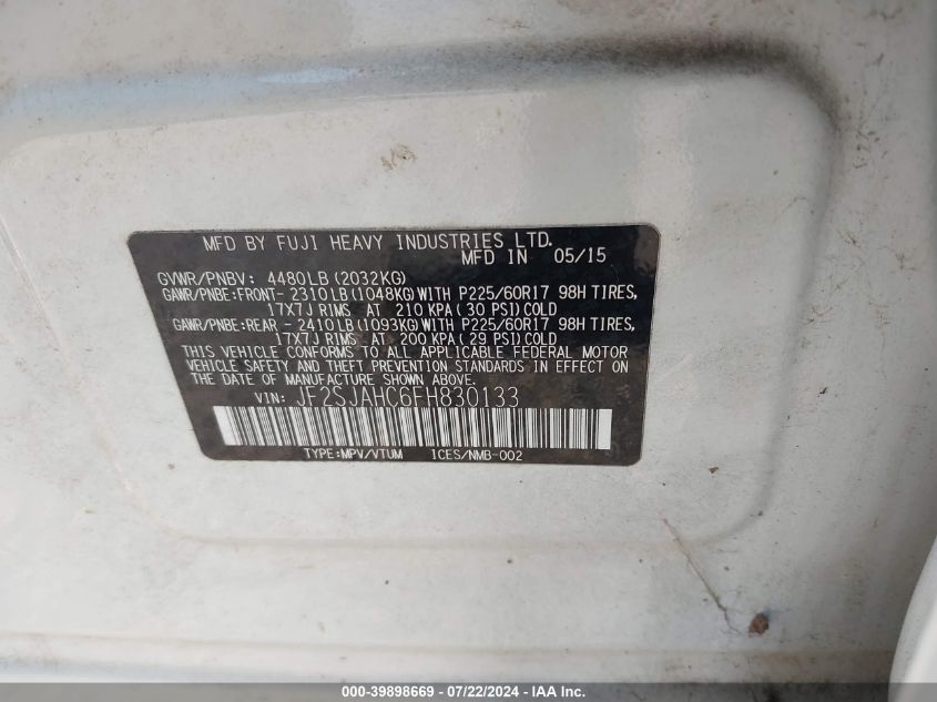 2015 Subaru Forester 2.5I Limited VIN: JF2SJAHC6FH830133 Lot: 39898669