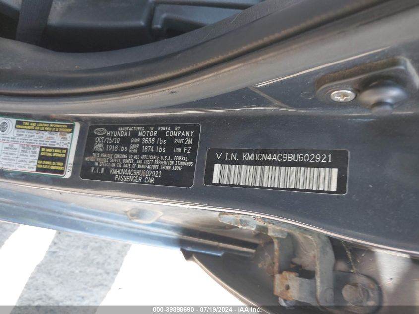 2011 Hyundai Accent Gls VIN: KMHCN4AC9BU602921 Lot: 39898690