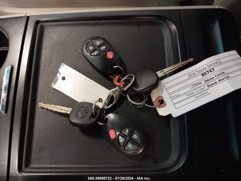 2016 Toyota Sienna Le VIN: 5TDKK3DC8GS75846 Lot: 39898722