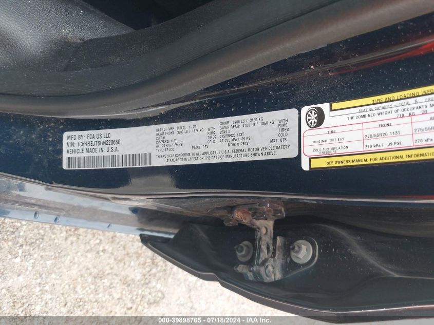 2024 Ram 1500 Laramie VIN: 1C6RREJT8RN220660 Lot: 39898765