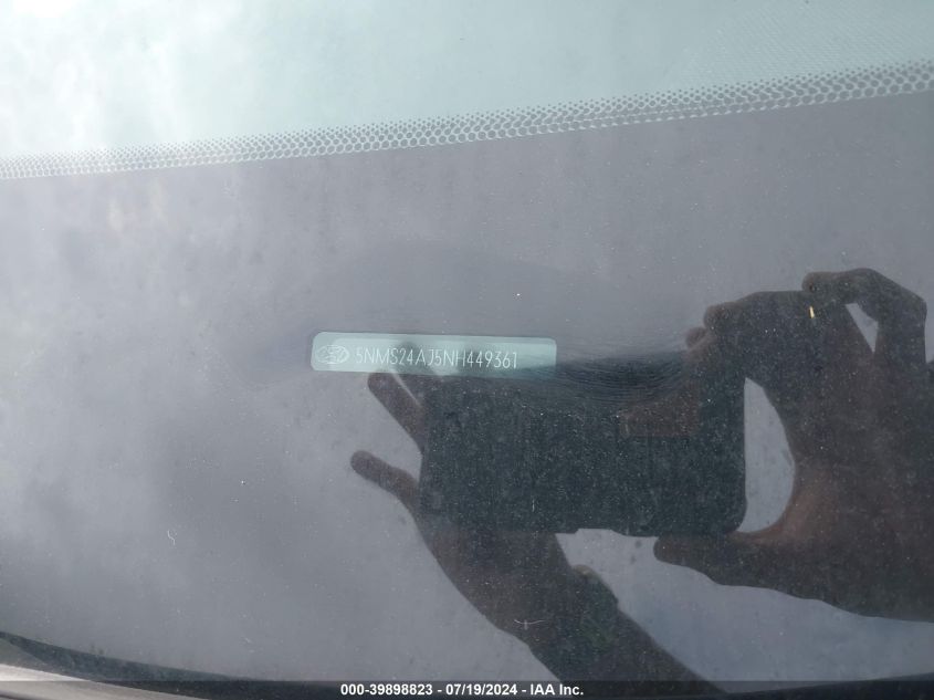 2022 Hyundai Santa Fe Sel VIN: 5NMS24AJ5NH449361 Lot: 39898823