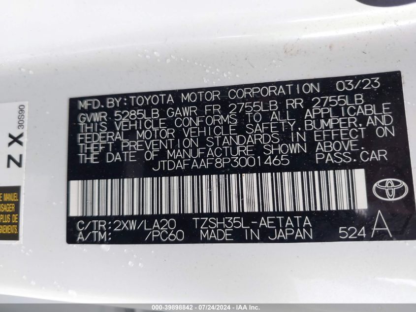 2023 Toyota Crown Platinum VIN: JTDAFAAF8P3001465 Lot: 39898842