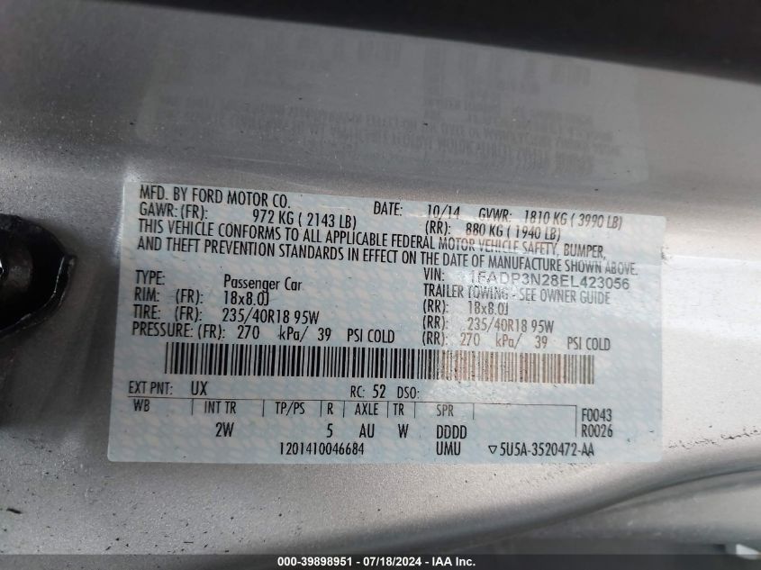 1FADP3N28EL423056 2014 Ford Focus Titanium