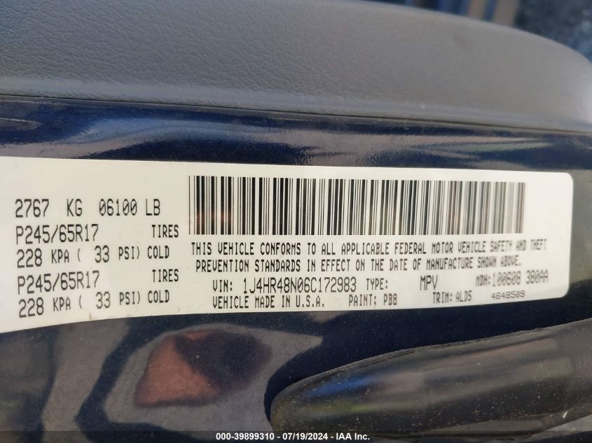 2006 Jeep Grand Cherokee Laredo VIN: 1J4HR48N06C172983 Lot: 39899310