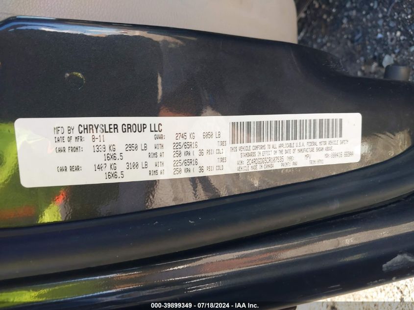 2012 Dodge Grand Caravan Crew VIN: 2C4RDGDG5CR107535 Lot: 39899349