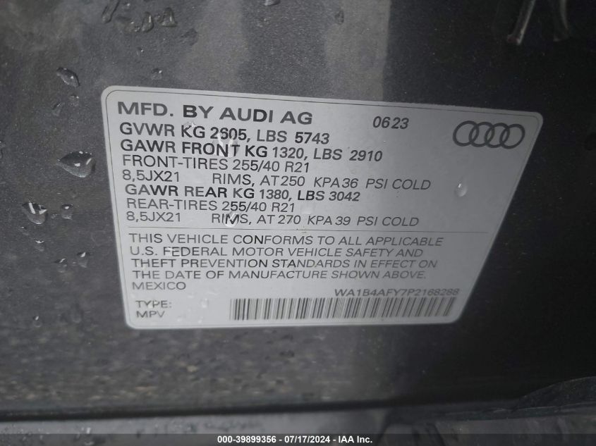 2023 Audi Sq5 Premium Plus Tfsi Quattro Tiptronic VIN: WA1B4AFY7P2168288 Lot: 39899356