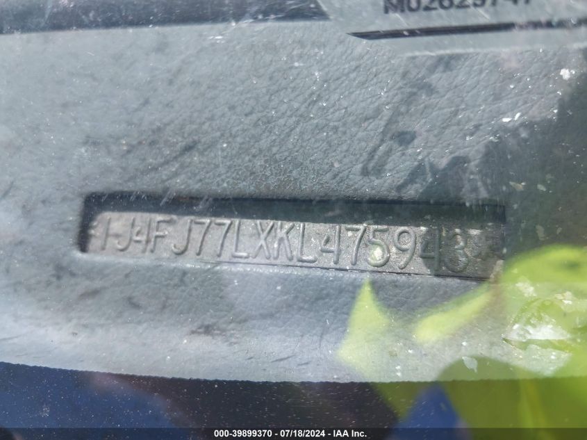 1989 Jeep Cherokee Limited VIN: 1J4FJ77LXKL475943 Lot: 39899370