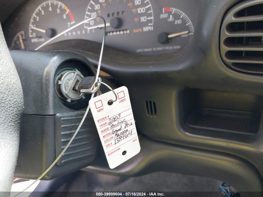 2003 Pontiac Grand Prix Se VIN: 1G2WK52J83F138964 Lot: 39899604