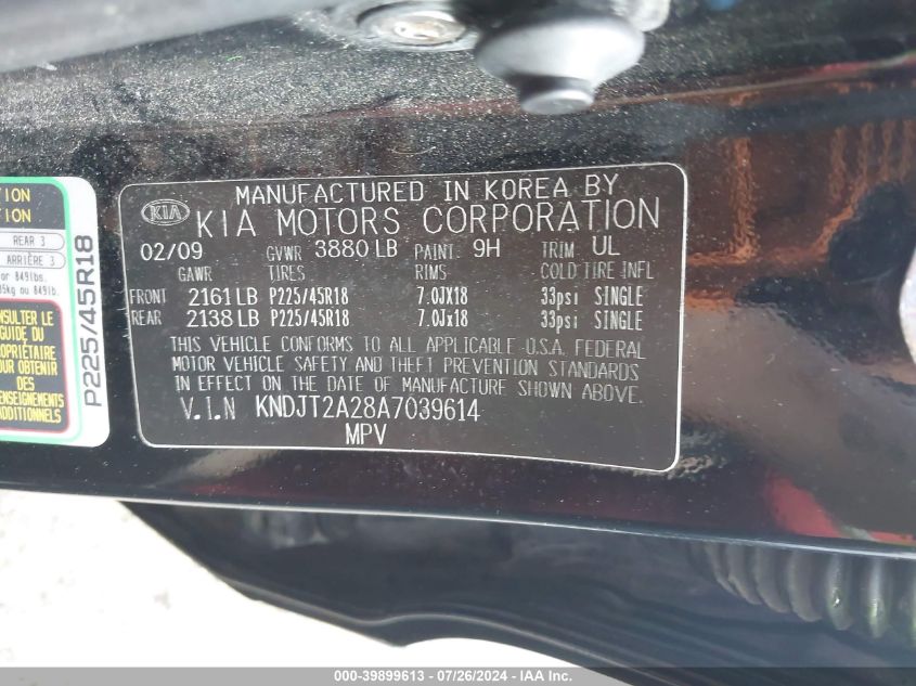 2010 Kia Soul Sport VIN: KNDJT2A28A7039614 Lot: 39899613