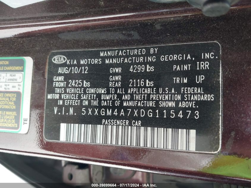 2013 KIA OPTIMA LX - 5XXGM4A7XDG115473