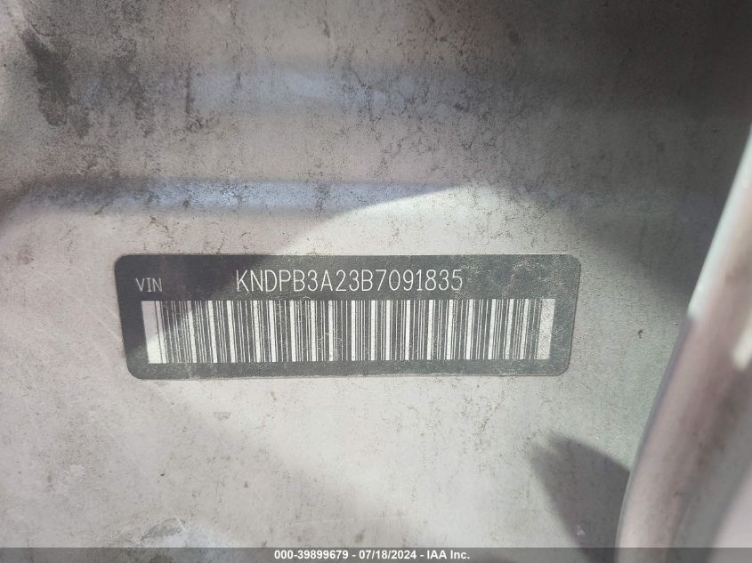 2011 Kia Sportage Lx VIN: KNDPB3A23B7091835 Lot: 39899679