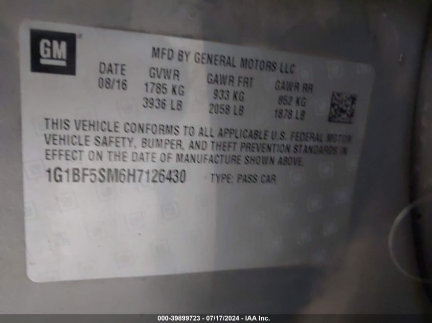 2017 Chevrolet Cruze Premier Auto VIN: 1G1BF5SM6H7126430 Lot: 39899723