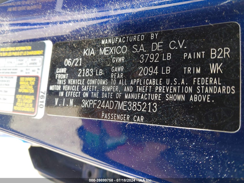 2021 KIA FORTE LXS - 3KPF24AD7ME385213