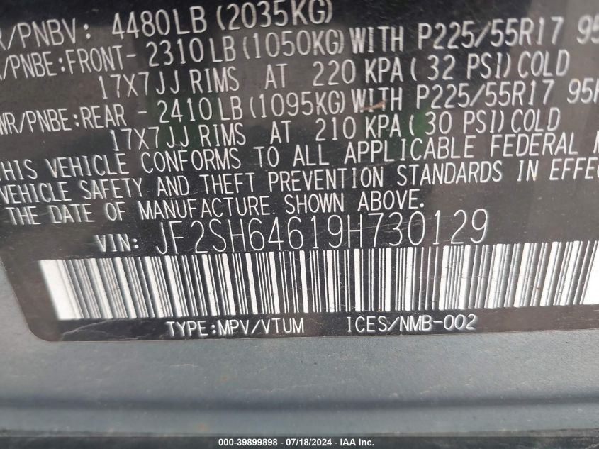 2009 Subaru Forester 2.5X Limited VIN: JF2SH64619H730129 Lot: 39899898