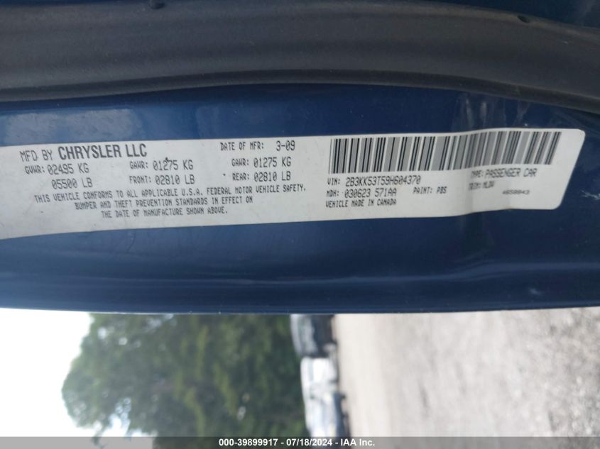 2009 Dodge Charger R/T VIN: 2B3KK53T59H604370 Lot: 39899917