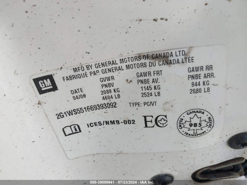 2006 Chevrolet Impala Police VIN: 2G1WS551669393092 Lot: 39899941