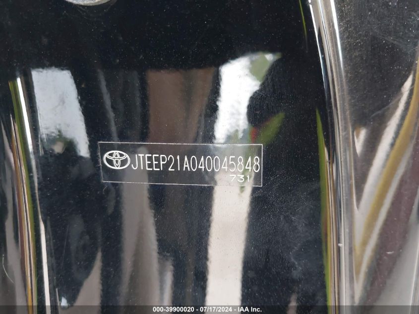 2004 Toyota Highlander Limited V6 VIN: JTEEP21A040045848 Lot: 39900020