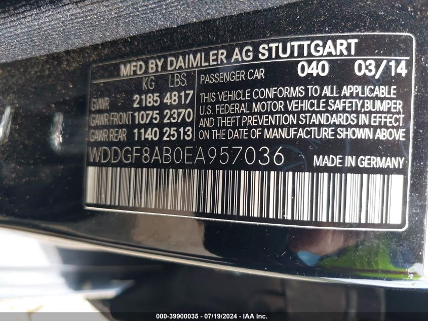 2014 Mercedes-Benz C 300 Luxury 4Matic/Sport 4Matic VIN: WDDGF8AB0EA957036 Lot: 39900035