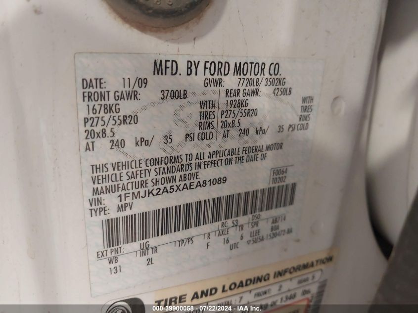 2010 Ford Expedition El Limited VIN: 1FMJK2A5XAEA81089 Lot: 39900058