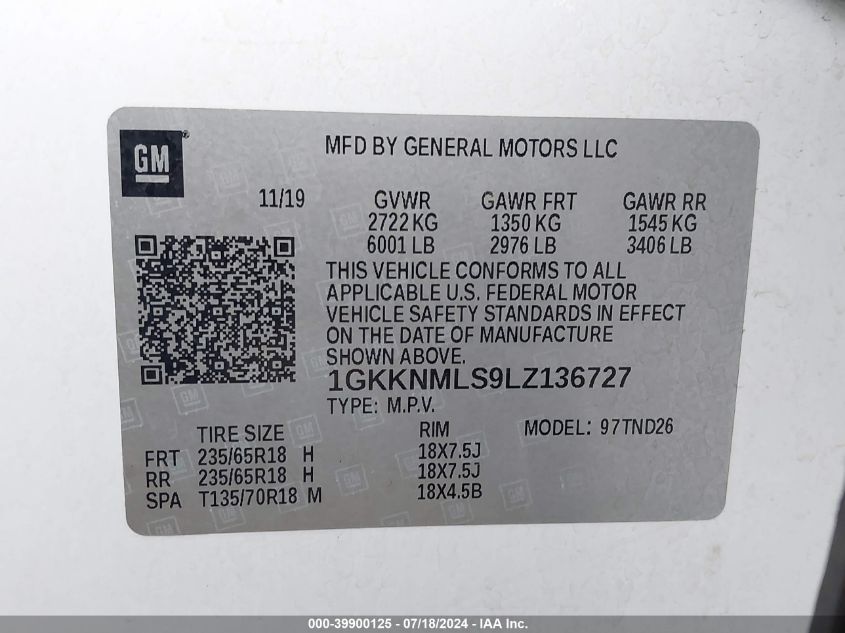 2020 GMC ACADIA FWD SLT - 1GKKNMLS9LZ136727