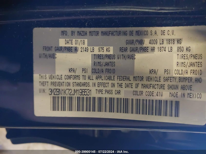 2018 MAZDA MAZDA3 SPORT - 3MZBN1K72JM196531