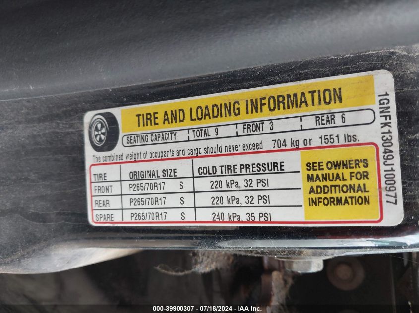 2009 Chevrolet Tahoe Ls VIN: 1GNFK13049J100977 Lot: 39900307