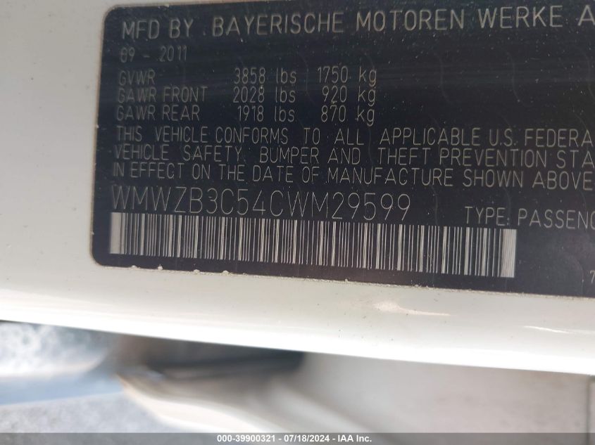 2012 Mini Cooper Countryman VIN: WMWZB3C54CWM29599 Lot: 39900321