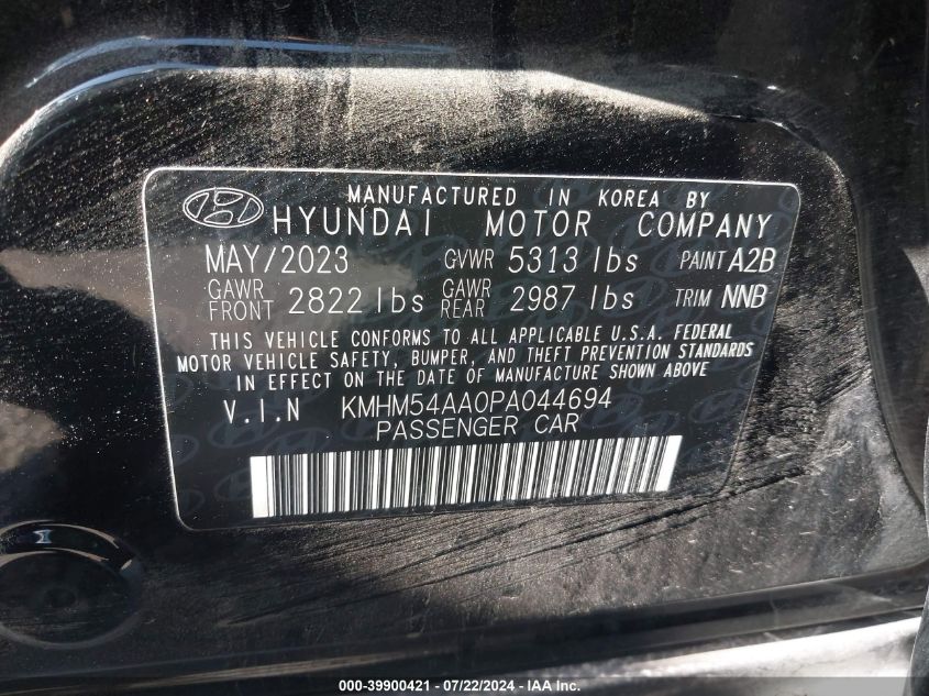 2023 Hyundai Ioniq 6 Limited VIN: KMHM54AA0PA044694 Lot: 39900421