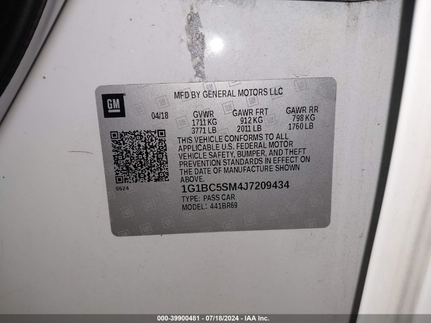 2018 Chevrolet Cruze Ls Auto VIN: 1G1BC5SM4J7209434 Lot: 39900481