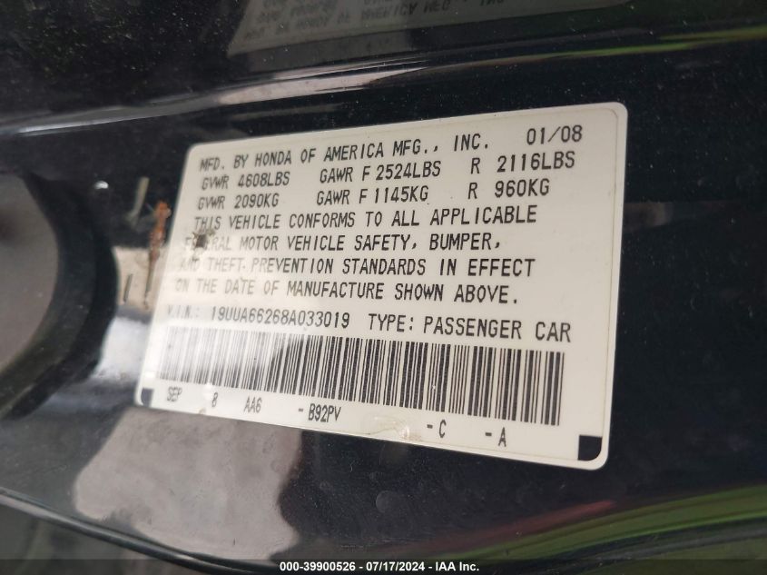 19UUA66268A033019 2008 Acura Tl 3.2