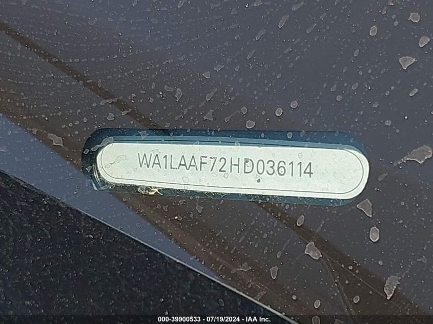 2017 Audi Q7 3.0T Premium VIN: WA1LAAF72HD036114 Lot: 39900533