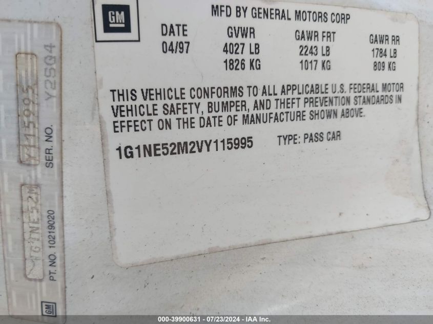 1997 Chevrolet Malibu Ls VIN: 1G1NE52M2VY115995 Lot: 39900631