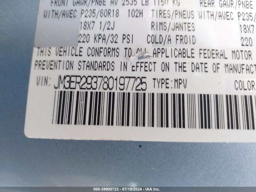 2008 Mazda Cx-7 Sport VIN: JM3ER293780197725 Lot: 39900723