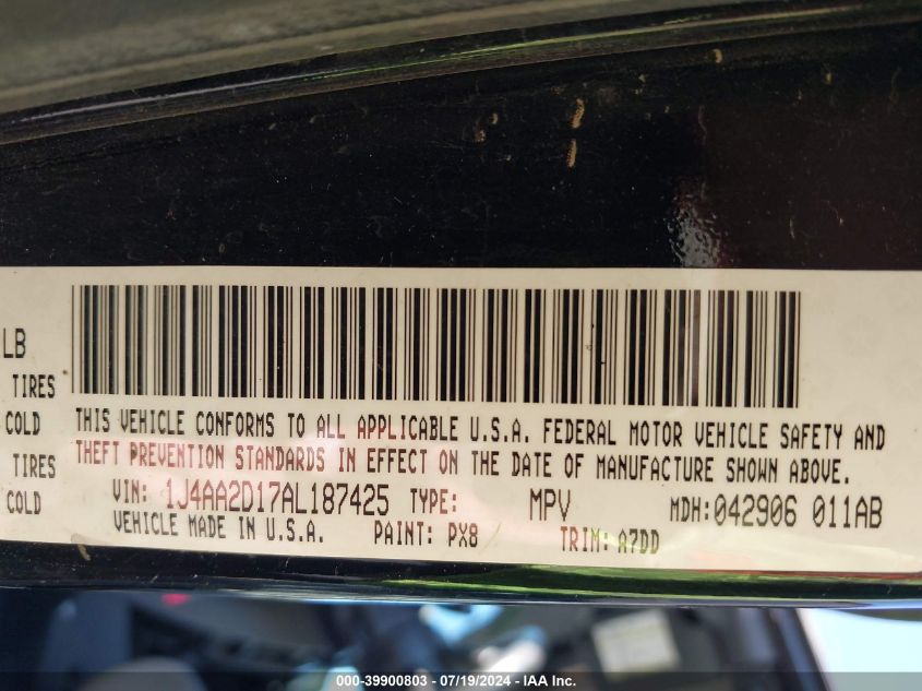 2010 Jeep Wrangler Sport VIN: 1J4AA2D17AL187425 Lot: 39900803