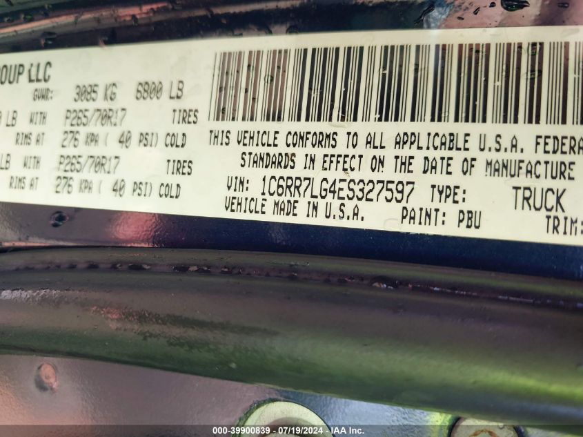 2014 Ram 1500 Big Horn VIN: 1C6RR7LG4ES327597 Lot: 39900839