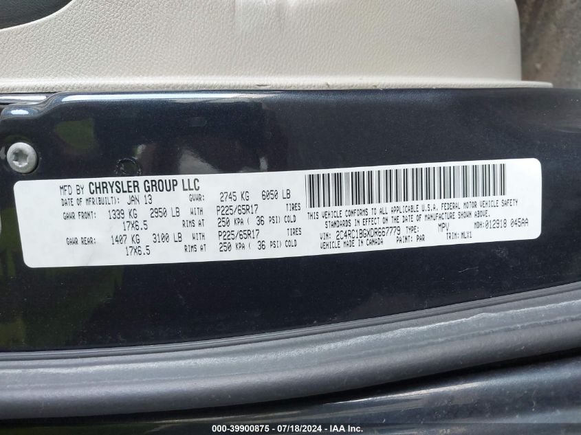 2013 Chrysler Town & Country Touring VIN: 2C4RC1BGXDR667779 Lot: 39900875