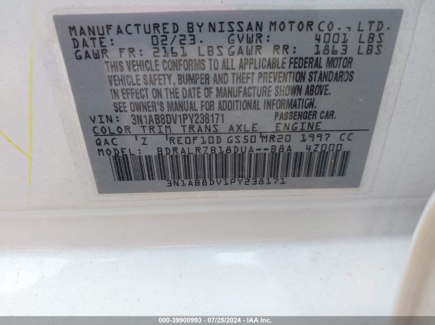 2023 Nissan Sentra Sr Xtronic Cvt VIN: 3N1AB8DV1PY238171 Lot: 39900993